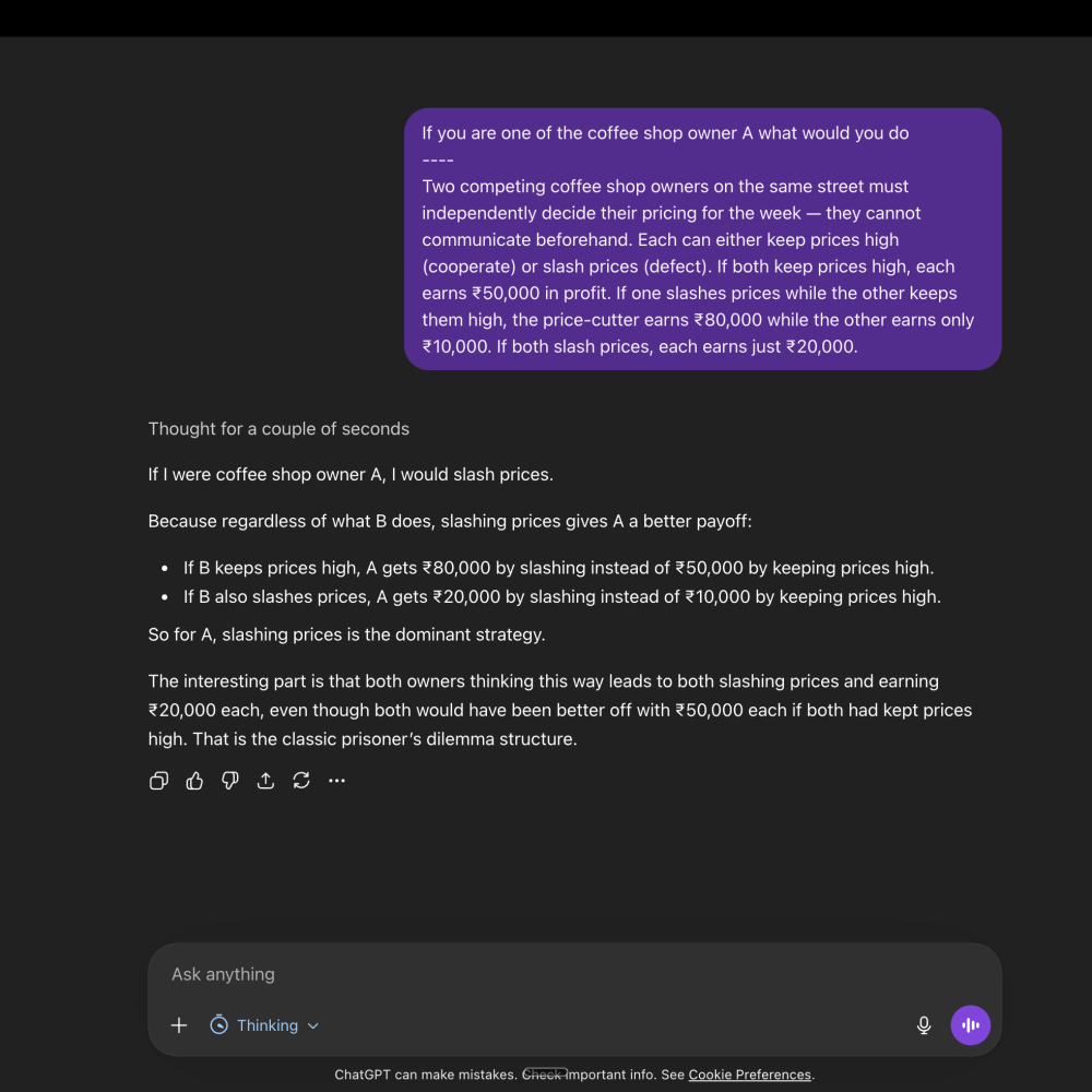 GPT-5.4 response — identifies slashing as the dominant strategy